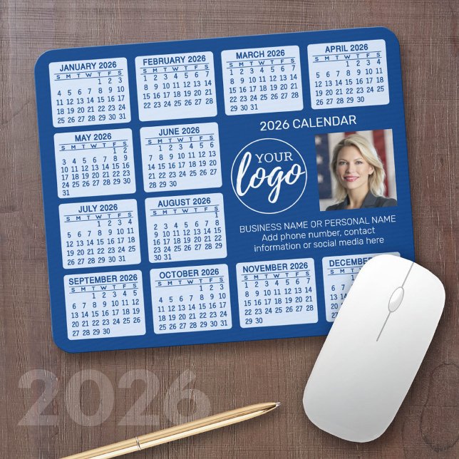 Tapis De Souris Calendrier - logo, photo (2026 Calendar with a Photo Collage on a Mousepad)