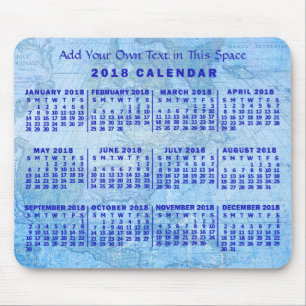 Tapis De Souris Calendrier mensuel 2018 Plan d'antiquité bleu per