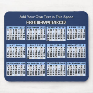 Tapis De Souris Calendrier mensuel 2019 Facile à lire