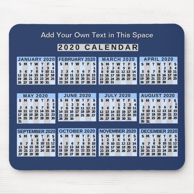 Tapis De Souris Calendrier mensuel 2020 Facile à lire Affaires (Devant)