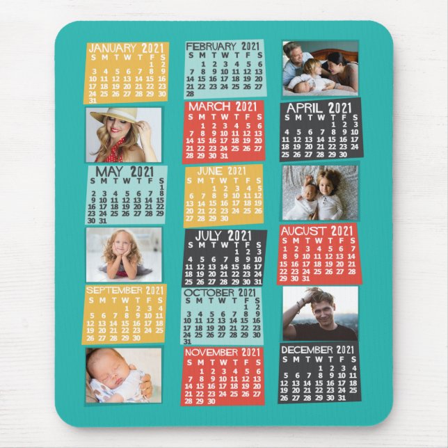 Tapis De Souris Calendrier mensuel 2021 Collage de photos modernes (Devant)