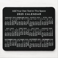 Calendrier mensuel 2025 Personnalisé noir et blanc