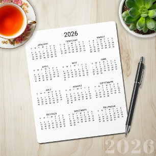 Tapis De Souris Calendrier minimaliste moderne noir et blanc 2026