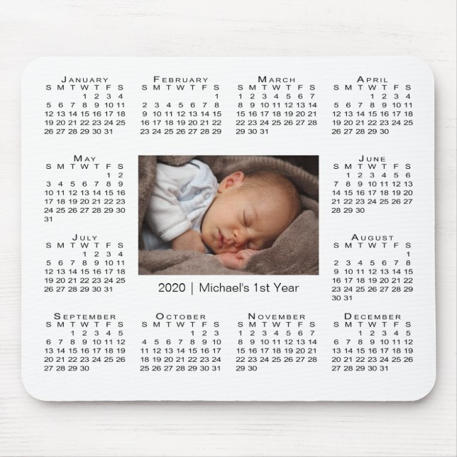 Tapis De Souris Calendrier moderne 2020 Votre photo et votre nom e (Devant)