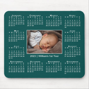 Tapis De Souris Calendrier moderne 2023 Votre nom photo sur Turquo