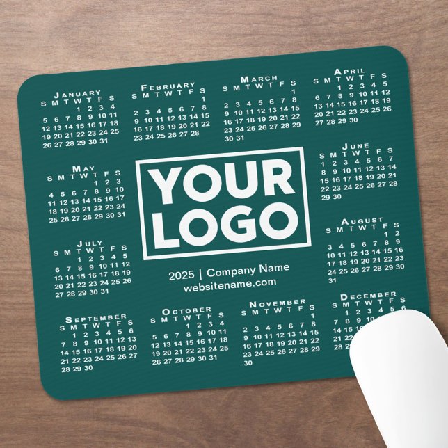 Tapis De Souris Calendrier moderne 2025 Business Logo Blue-Green (Modern 2025 Calendar Business Logo Blue-Green Mouse Pad in situ)