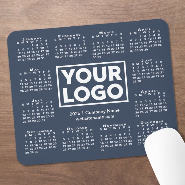 Tapis De Souris Calendrier moderne 2025 Business Logo Marine Blue (Modern 2025 Calendar Business Logo Navy Blue Mouse Pad in situ)