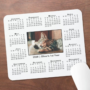 Tapis De Souris Calendrier Moderne 2026 Votre Photo Nom sur Fond B