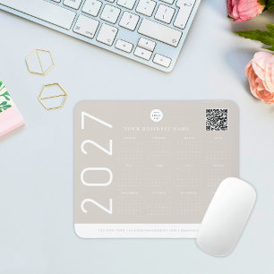 Tapis De Souris Calendrier Moderne 2027 Logo Entreprise Beige Neut