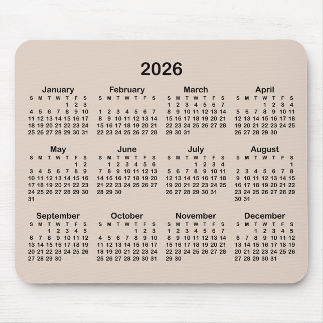 Tapis De Souris Calendrier moderne beige et noir (Devant)