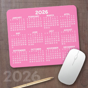 Tapis De Souris Calendrier - moderne rose et blanc simple
