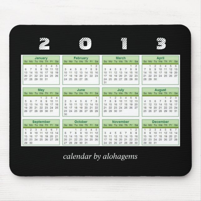 Tapis De Souris Calendrier Mousepad du vert 2013 de forêt (Devant)