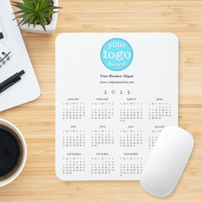 Tapis De Souris Calendrier Office 2025 du logo d'entreprise person (Custom Company Business Logo Office 2025 Calendar Mouse Pad)