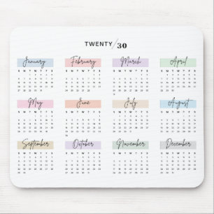 TAPIS DE SOURIS CALENDRIER PASTEL 2030 SCRIPT ÉCRIT À LA MAIN