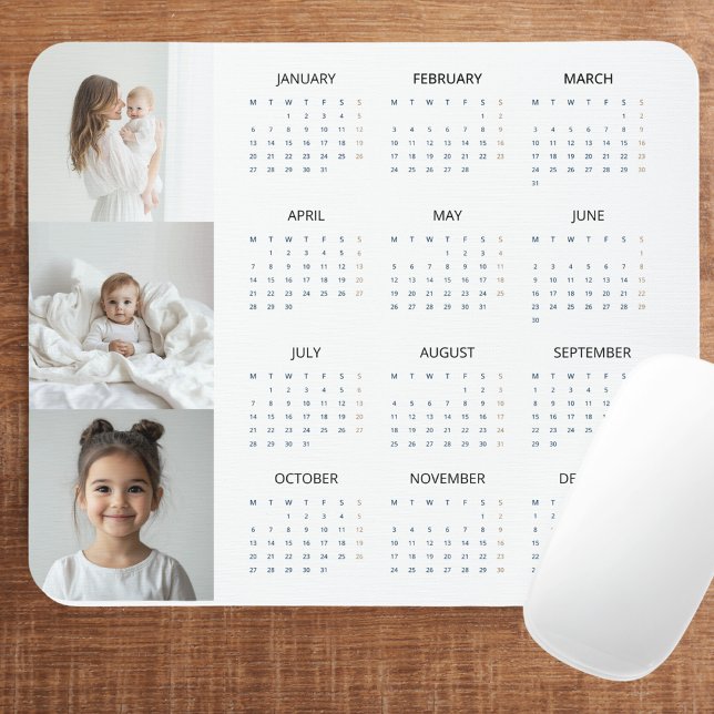 Tapis De Souris Calendrier Pastel Pink 2025 personnalisé avec phot (Créateur téléchargé)