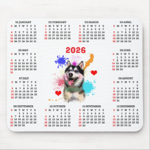 Tapis De Souris Calendrier personnalisable Chien Husky Sibérien Mi
