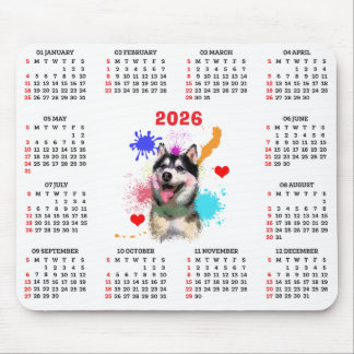 Tapis De Souris Calendrier personnalisable Chien Husky Sibérien Mi