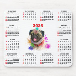 Tapis De Souris Calendrier personnalisable de chien mignon Pug 