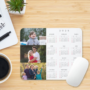 Tapis De Souris Calendrier personnalisé 2026 avec 3 photos de fami