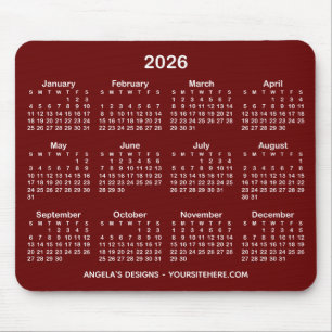 Tapis De Souris Calendrier promotionnel rouge foncé et blanc