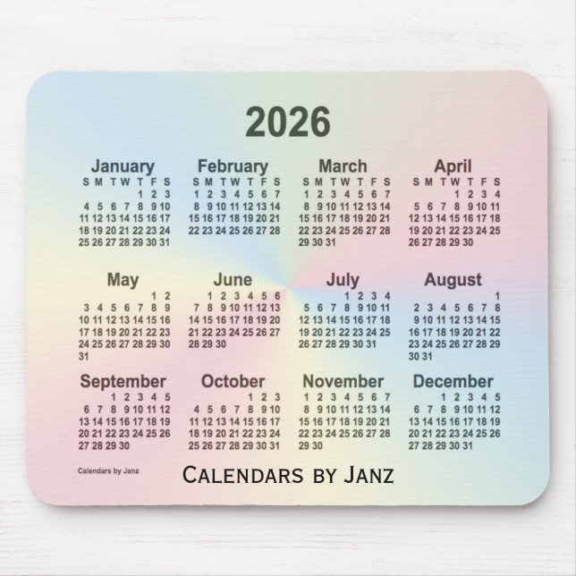 Tapis De Souris Calendrier Rainbow Cloud 2026 par Janz (Devant)