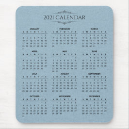 Tapis De Souris Calendrier simple 2021 sur papier bleu | Mousepad