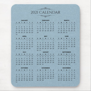 Tapis De Souris Calendrier simple 2021 sur papier bleu   Mousepad