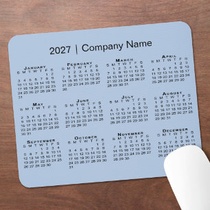 Tapis De Souris Calendrier simple 2027 Nom de l'entreprise Bleu cl
