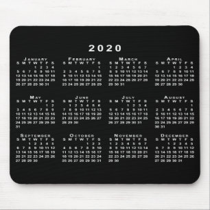 Tapis De Souris Calendrier simple noir et blanc 2020