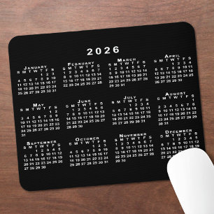 Tapis De Souris Calendrier simple noir et blanc 2026