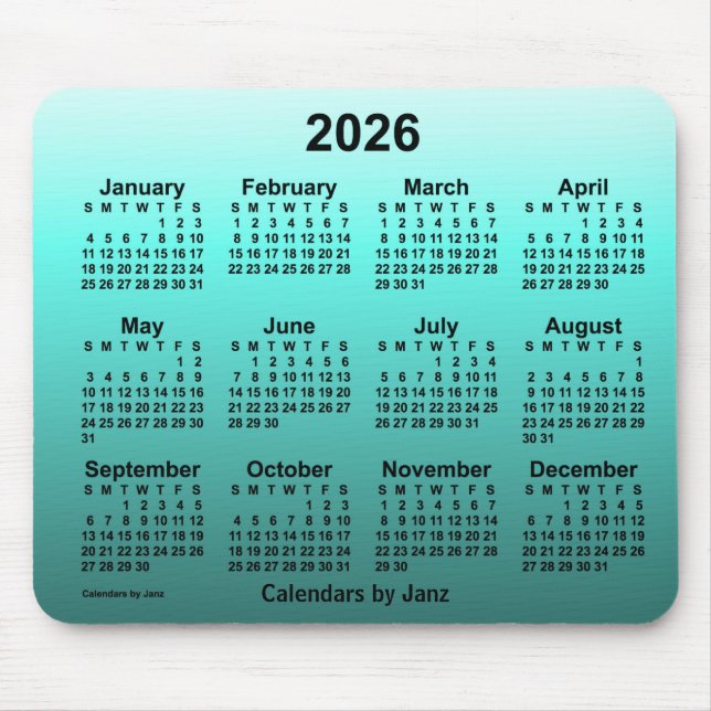 Tapis De Souris Calendrier Turquoise défraîchi 2026 par Janz Mouse (Devant)