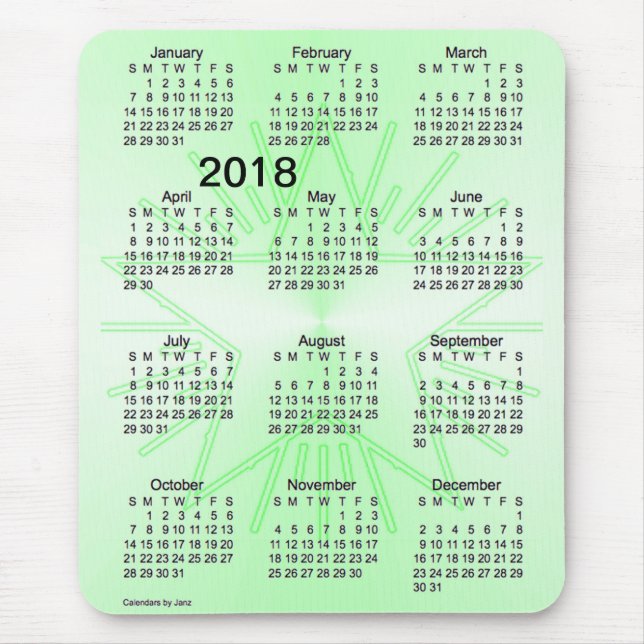 Tapis De Souris Calendrier vert de gros caractères de l'étoile (Devant)