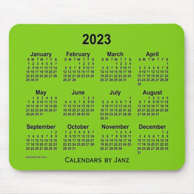 Tapis De Souris Calendrier vert jaune 2023 par Janz Mouse Pad (Devant)