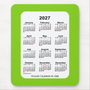 Tapis De Souris Calendrier vert Jaune de Fêtes 2027 par Janz