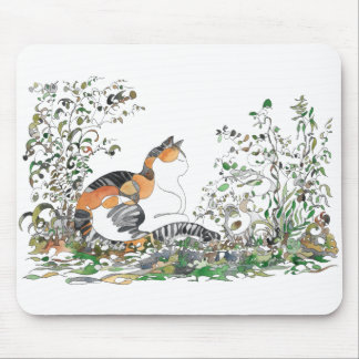 Tapis De Souris Calico Cat Dans Le Jardin