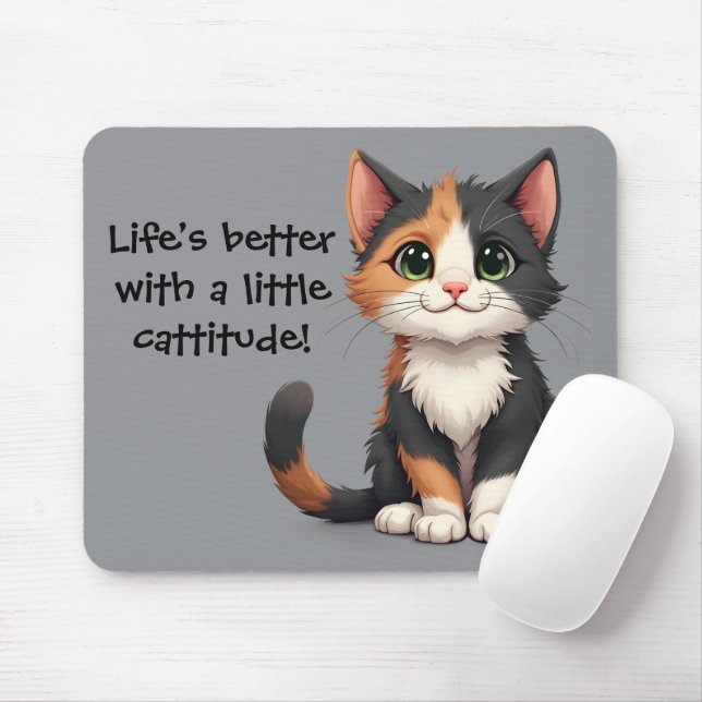 Tapis De Souris Calico Kitten Whimsical avec attitude (Avec souris)