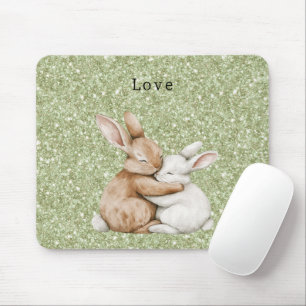 Tapis De Souris Câlins de lapin verts pailletés sucrés bruns crème