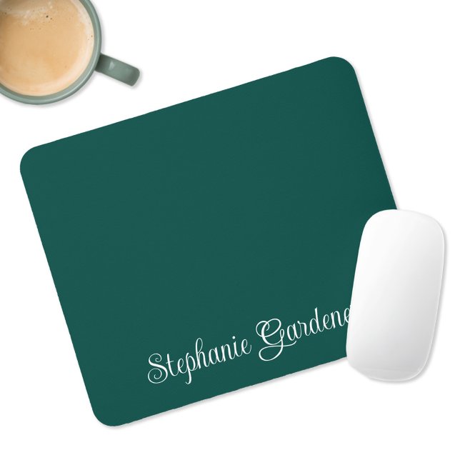 Tapis De Souris Calligraphie Turquoise foncée verte et blanche (Personalized Dark Teal Modern Mousepad)