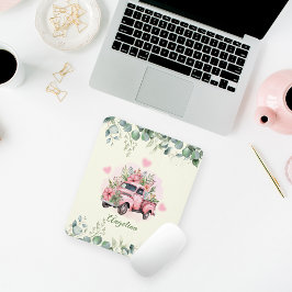 Tapis De Souris Camion Vintage Pink Folial Vert Folio