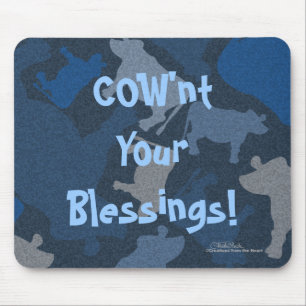 Tapis De Souris CaMOOflage Collage de vache en bleu