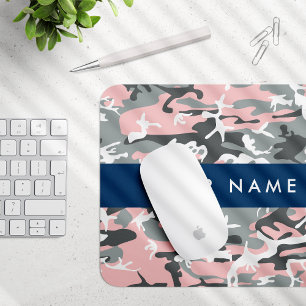 Tapis De Souris Camouflage rose et gris Votre nom Personnalisez