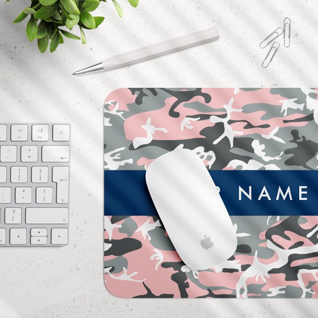 Tapis De Souris Camouflage rose et gris Votre nom Personnalisez (Créateur téléchargé)