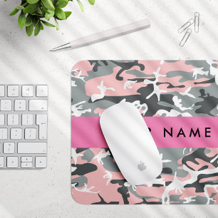 Tapis De Souris Camouflage rose et gris Votre nom Personnalisez