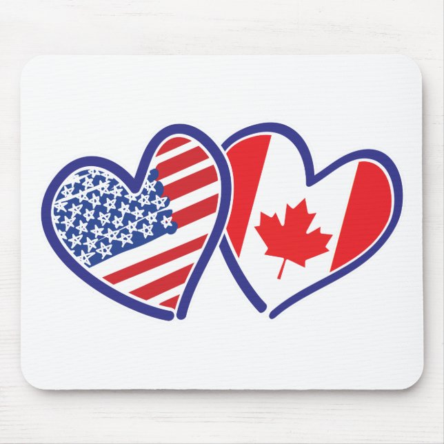 Tapis De Souris Canadien et coeurs de drapeau de l'Amérique (Devant)
