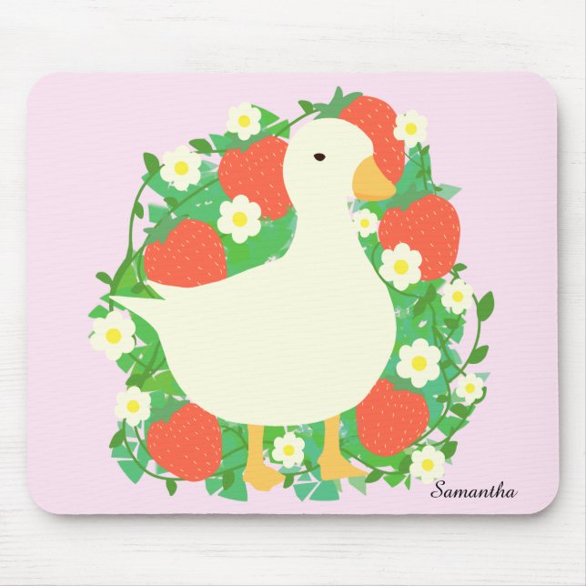 Tapis De Souris Canard d'oie de fraise floral (Devant)