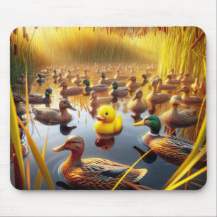 Tapis De Souris Canard en caoutchouc jaune avec leurres de chasse
