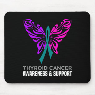 Tapis De Souris Cancer Sensibilisation Papillon bleu Turquoise ros