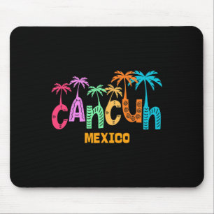 Tapis De Souris Cancun Mexique drôle Palmier Typographie Colorée 