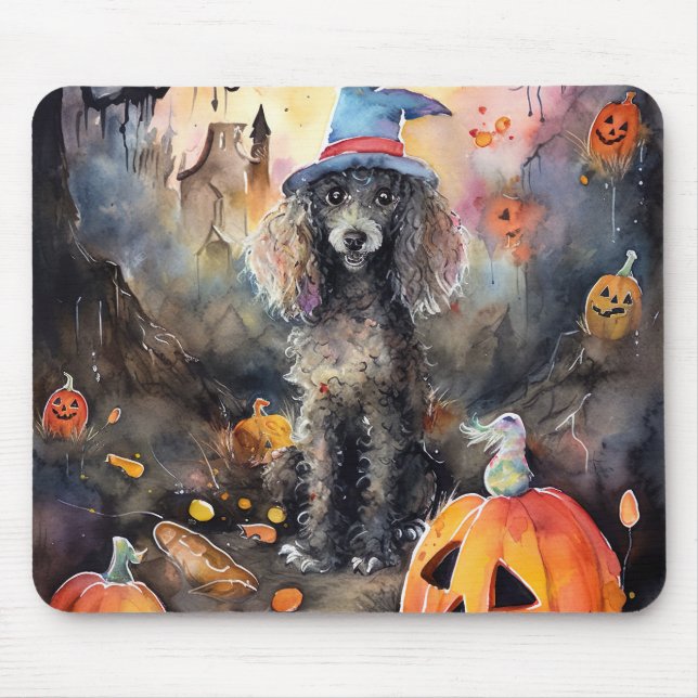 Tapis De Souris Caniche D'Halloween Avec Peur Citrouille (Devant)