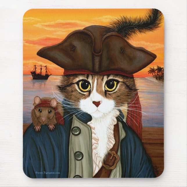 Tapis De Souris Capitaine Lion, chat et art Mousepad de pirate (Devant)